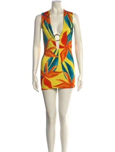 Pre-owned Louisa Ballou Printed Mini Dress In Yellow