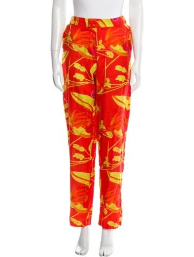 Pre-owned Louisa Ballou Printed Straight Leg Pants In Orange