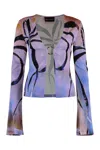 Louisa Ballou Abstract Pattern Long Sleeve Open Front Top In Multi
