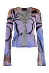 Louisa Ballou Abstract Pattern Long Sleeve Open Front Top