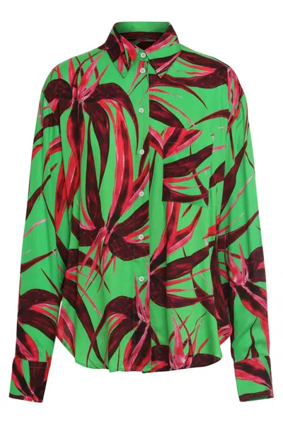 Louisa Ballou Viscose Shirt Bold Print Collar Cuffs In Green