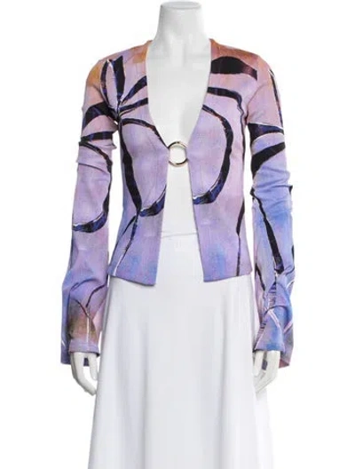 Pre-owned Louisa Ballou Printed V-neck Top In Purple