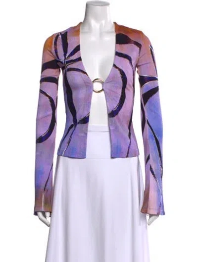 Pre-owned Louisa Ballou Printed V-neck Top In Purple