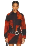 Louisa Ballou Seamed Denim Jacket In Orange Polygon