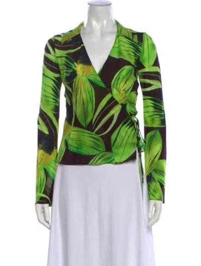 Pre-owned Louisa Ballou Silk Floral Print Top In Green