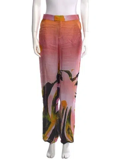 Pre-owned Louisa Ballou Silk Straight Leg Pants In Neutral