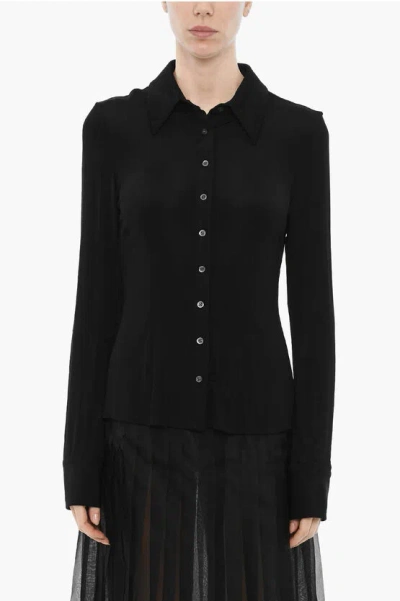 Louisa Ballou Solid Color Shirt With Logo Buttons In Black