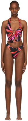 Louisa Ballou Ssense Exclusive Black Recycled Nylon One-piece Swimsuit In Lunar Bloom Pink