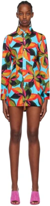 Louisa Ballou Ssense Exclusive Blue Button Minidress In Blue Exclusive Print