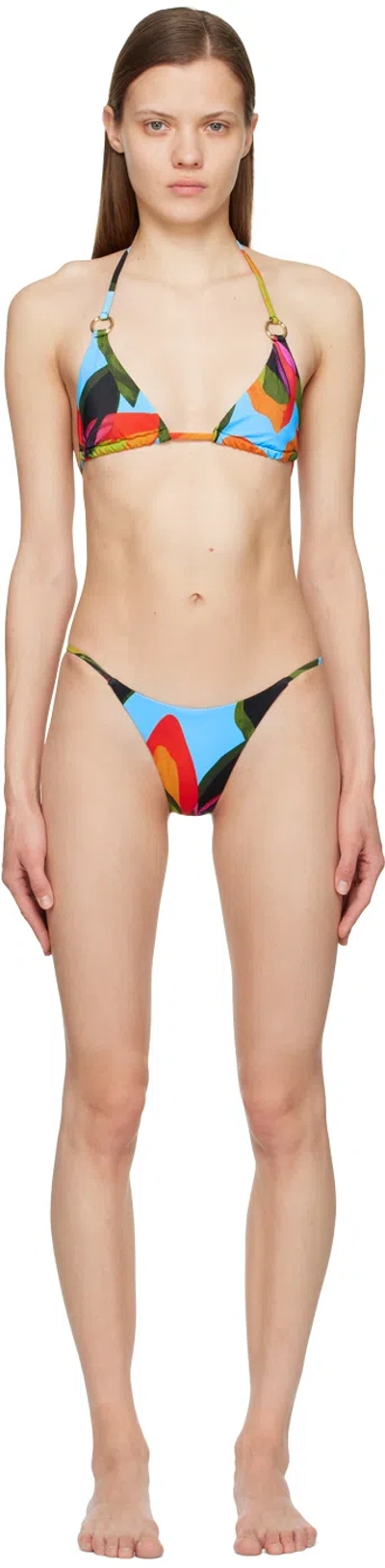 Louisa Ballou Ssense Exclusive Blue Mini Ring Bikini In Blue Exclusive Print