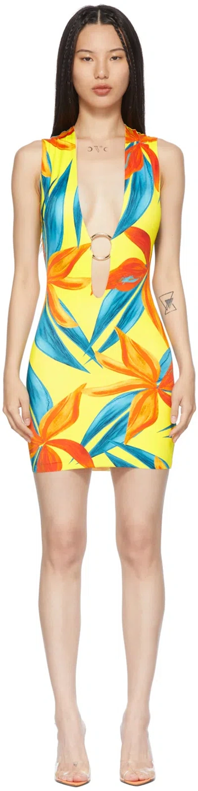 Louisa Ballou Ssense Exclusive Yellow & Orange Sleeveless Ring Dress In Yellow Fire