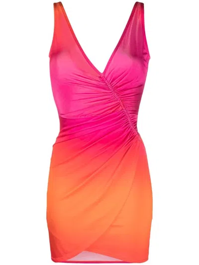 Louisa Ballou V-neck Short Gradient Dress In Fuchsia