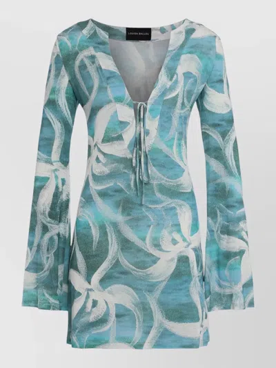 LOUISA BALLOU VISCOSE DRESS ABSTRACT PATTERN BOW NECKLINE