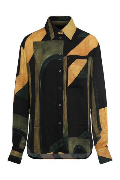 Louisa Ballou Viscose Printed Shirt In Black