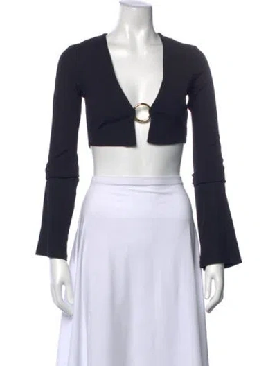 Pre-owned Louisa Ballou V-neck Long Sleeve Crop Top In Blue