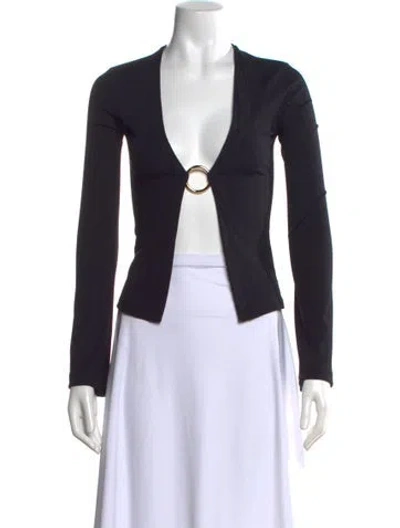 Pre-owned Louisa Ballou V-neck Long Sleeve Top In Black