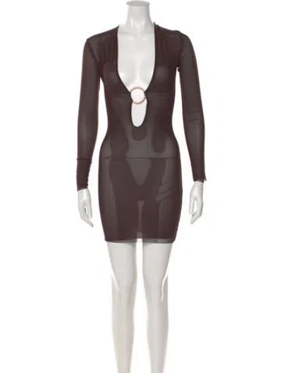 Pre-owned Louisa Ballou V-neck Mini Dress In Brown