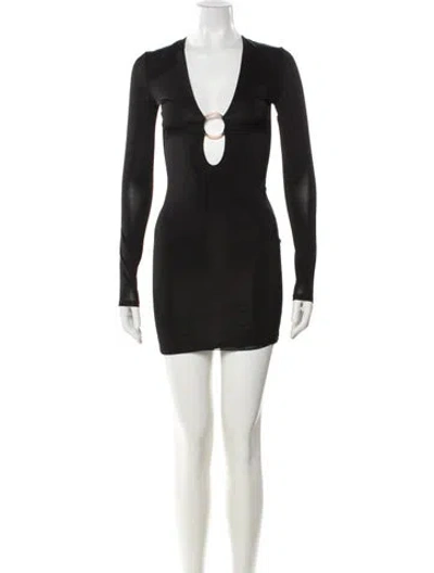 Pre-owned Louisa Ballou V-neck Mini Dress In Gray