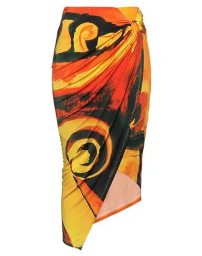 LOUISA BALLOU LOUISA BALLOU WOMAN MIDI SKIRT ORANGE SIZE S VISCOSE, ELASTANE
