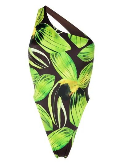 Louisa Ballou Plunge Print Swimsuit In Multicolor
