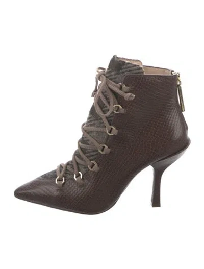 Pre-owned Louise Et Cie Leather Tweed Pattern Lace-up Boots In Brown