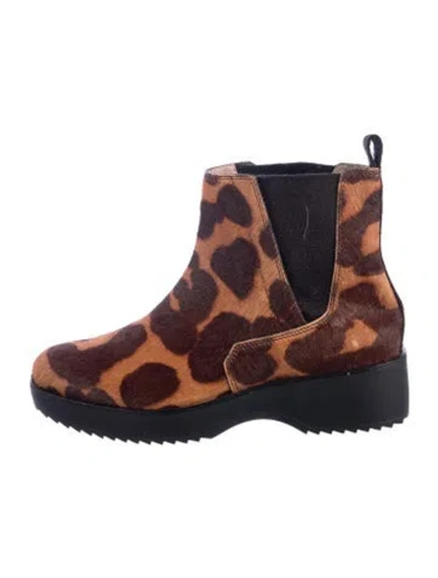Pre-owned Louise Et Cie Ponyhair Animal Print Chelsea Boots In Brown