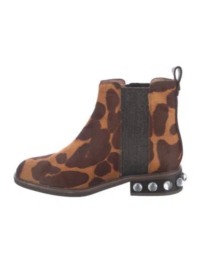Pre-owned Louise Et Cie Ponyhair Animal Print Chelsea Boots In Brown