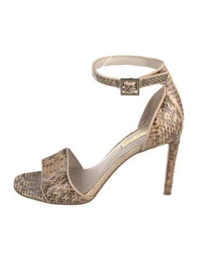 Pre-owned Louise Et Cie Python Animal Print Sandals In Brown
