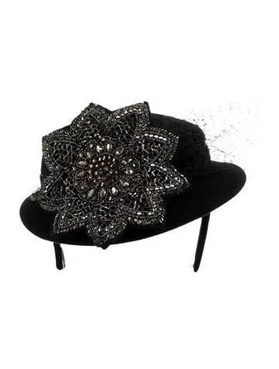 Pre-owned Louise Green Crystal Beaded Beret Wool Headband In Multi