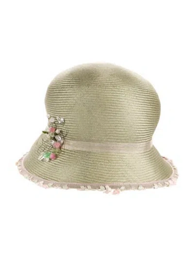 Pre-owned Louise Green Raffia Bucket Hat In Green