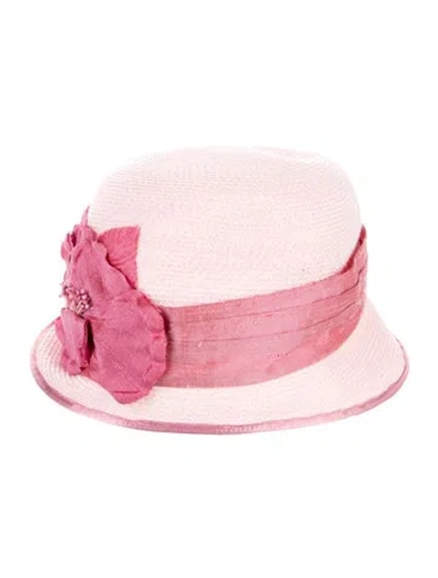 Pre-owned Louise Green Straw Bow Hat In Pink