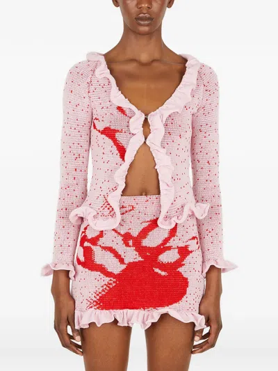 Louise Lyngh Bjerregaard Ruffled-trim Cardigan In Pink