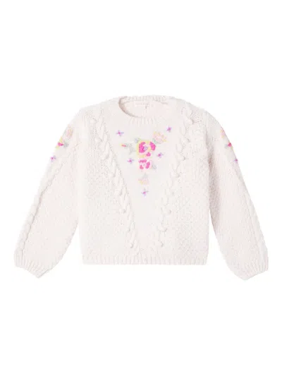 Louise Misha Babies' Acilia Flower-embroidered Sweater In White