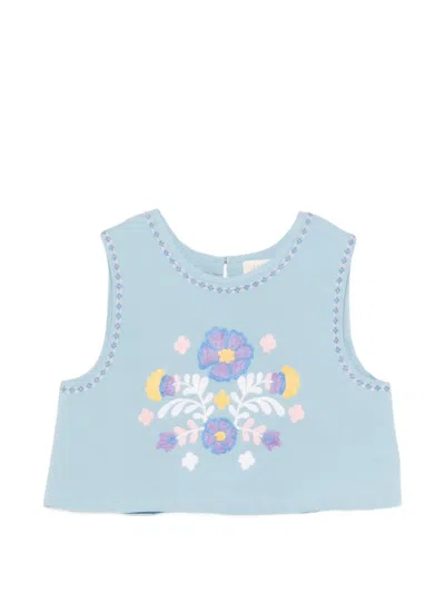 Louise Misha Kids' Albane Floral-embroidered Top In Blue