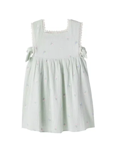 Louise Misha Kids' Aloisa Floral-embroidered Lace-trim Dress In Blue