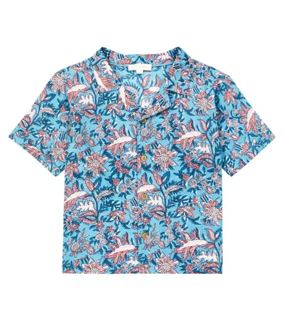 Louise Misha Kids' Alov Floral Cotton Shirt In Green
