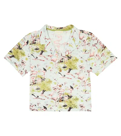 Louise Misha Kids' Alov Printed Cotton Shirt In Acqua Darjeeling Flamingo