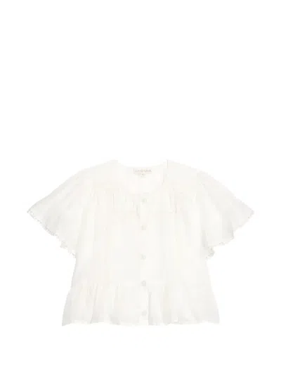 Louise Misha Kids' Amalia Lace-trim Ruffled Blouse In White