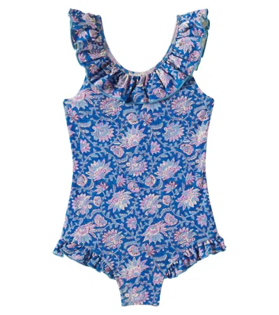 Louise Misha Kids' Andrea Printed Ruffled Swimsuit In Blue