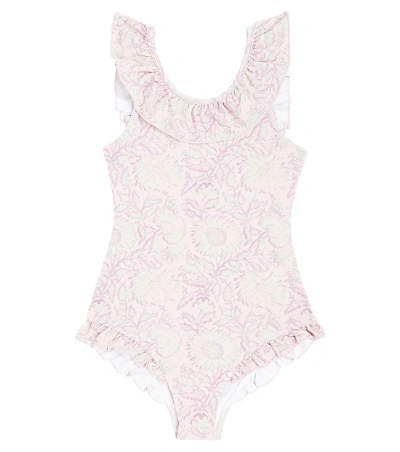 Louise Misha Kids' Andrea Ruffled Floral Swimsuit In Pink Daisy Garden