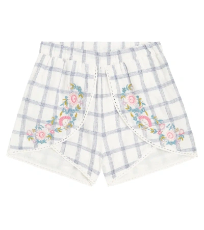 Louise Misha Kids' Asya Embroidered Checked Shorts In Blue River Checks
