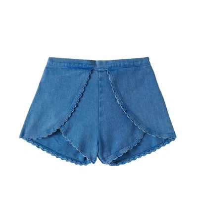 Louise Misha Kids' Asya Scalloped Denim Shorts In Blue