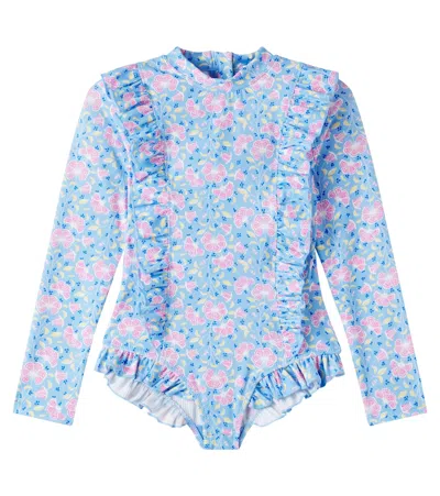 Louise Misha Kids' Aurelie Floral Ruffled Swimsuit In Blue