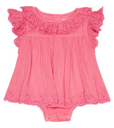 Louise Misha Baby Anusha Embroidered Cotton Romper In Strawberry