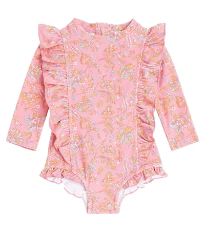 Louise Misha Baby Aurelie Floral Rashguard Swimsuit In Pink Mallow Romance