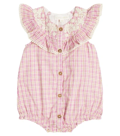 Louise Misha Baby Jade Ruffled Checked Cotton Playsuit In Fuchsia Tartan Joy