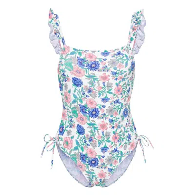 Louise Misha Floral Ruffled Swimsuit In Neutrals
