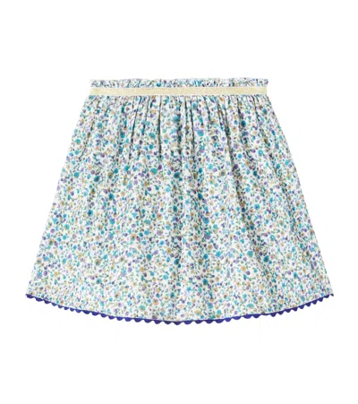 Louise Misha Kids' Cephee Floral Cotton Corduroy Skirt In Blue