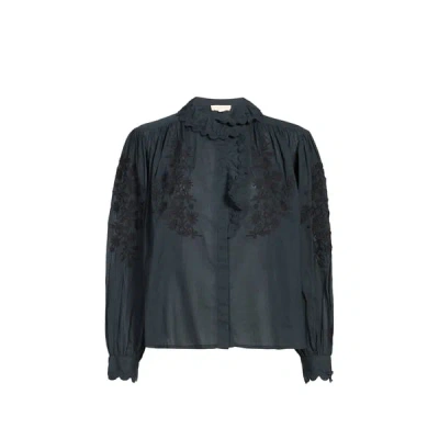 Louise Misha Chemise Ample Brodée En Coton In Black