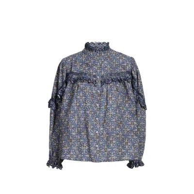 Louise Misha Chemise Col Victorien Imprimée En Coton In Blue